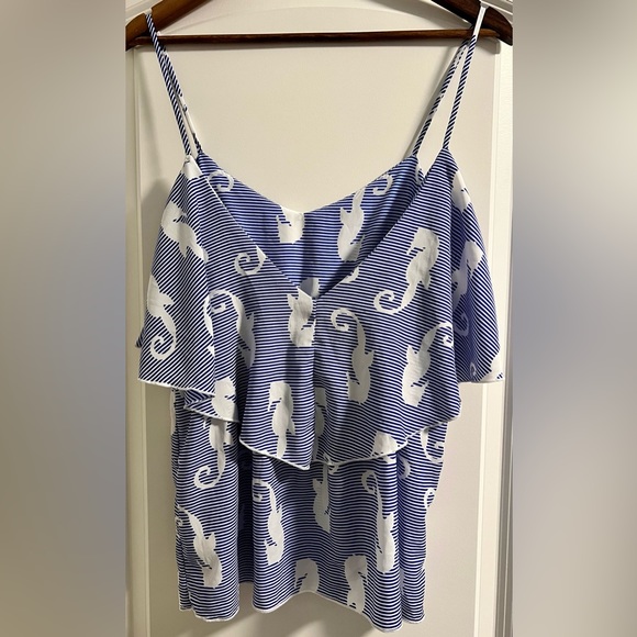 Women’s Seahorse Frilly Shirt with spaghetti straps by BlueTique. Size Medium - Picture 2 of 4